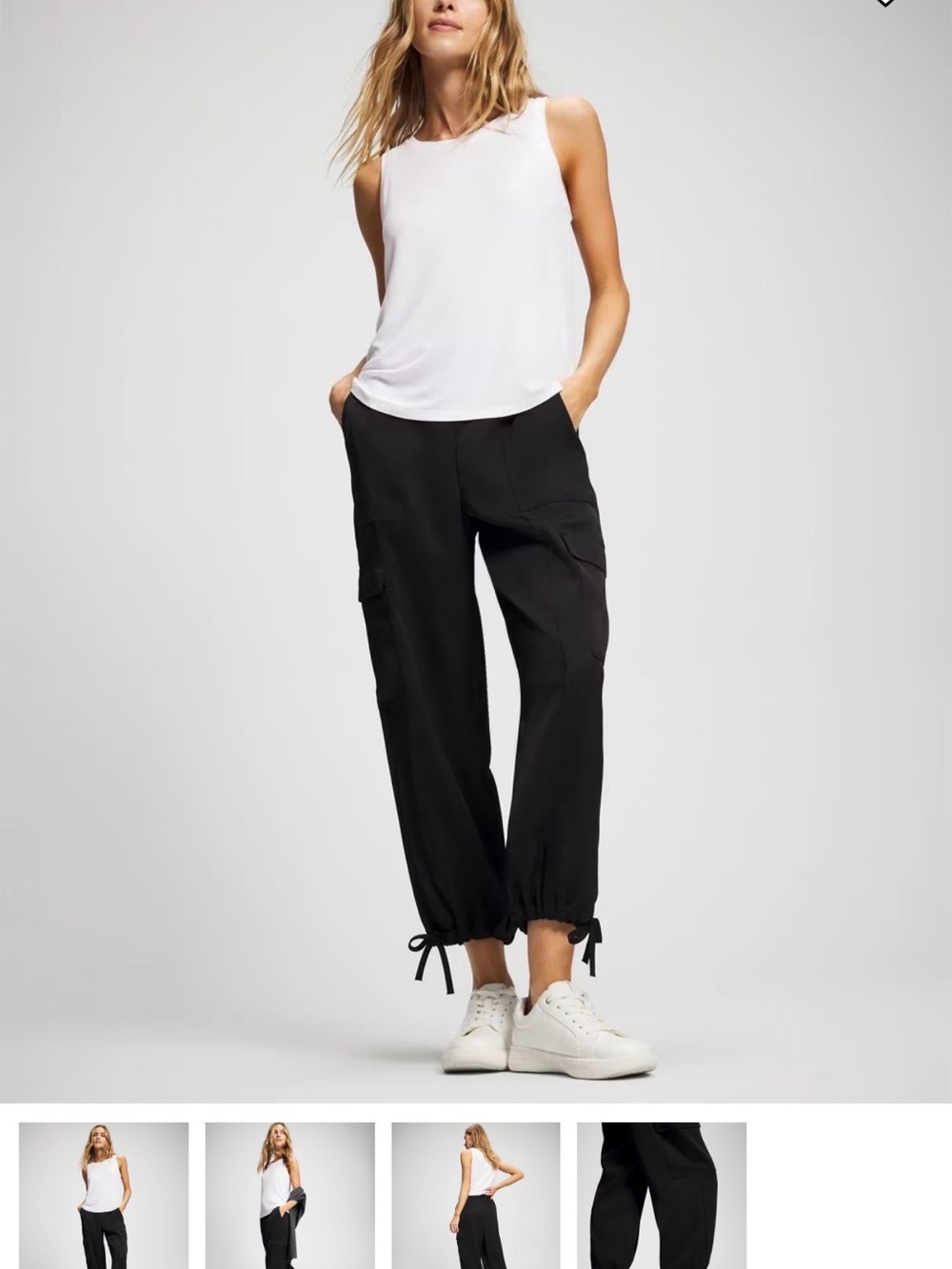 24/7 Soma Black Satin Drawstring Hem Cargo Joggers in size M